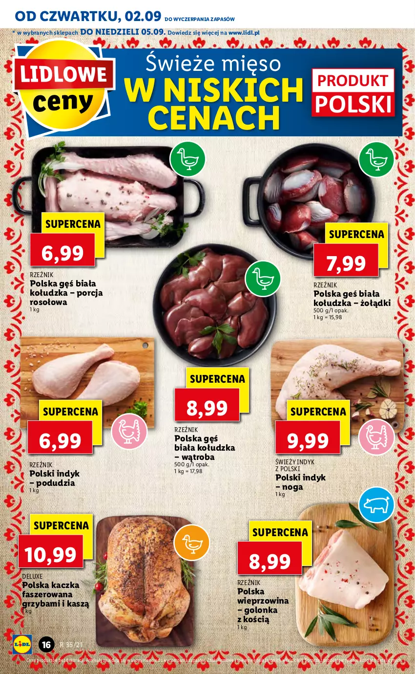 Gazetka promocyjna Lidl - GAZETKA - ważna 02.09 do 05.09.2021 - strona 16 - produkty: Fa, Kaczka, Kaczka faszerowana, Mięso, Por, Wieprzowina