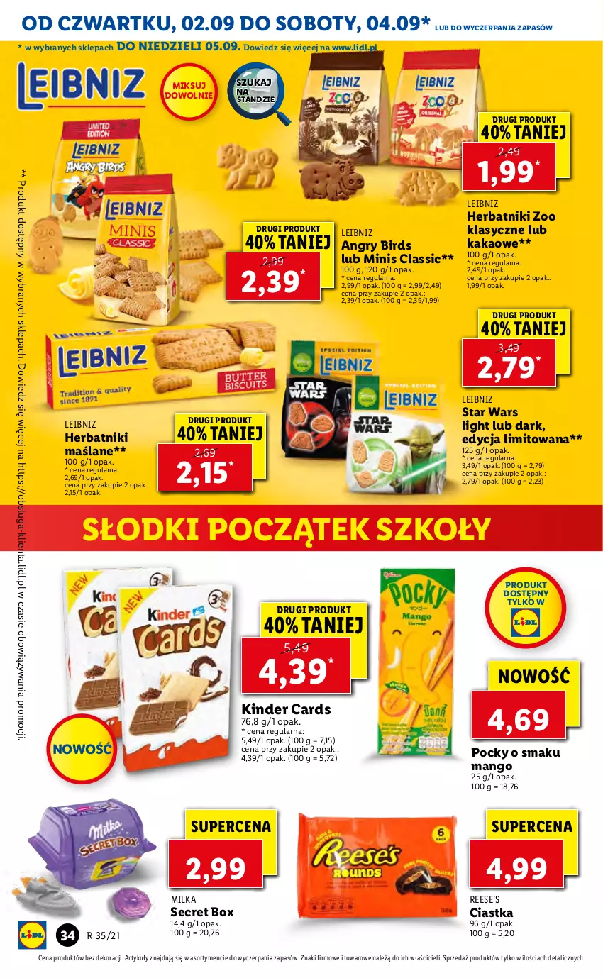 Gazetka promocyjna Lidl - GAZETKA - ważna 02.09 do 05.09.2021 - strona 34 - produkty: Ciastka, Gry, Herbatniki, Kakao, Kinder, Mango, Milka, Star Wars