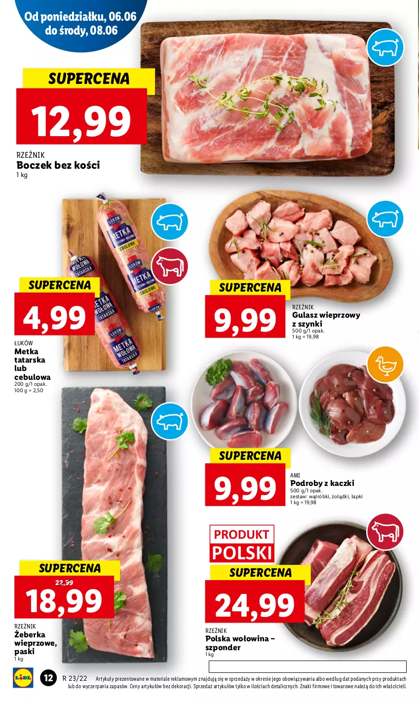 Gazetka promocyjna Lidl - GAZETKA - ważna 06.06 do 08.06.2022 - strona 12 - produkty: Boczek, Boczek bez kości, Metka tatarska, Podroby z kaczki, Wołowina