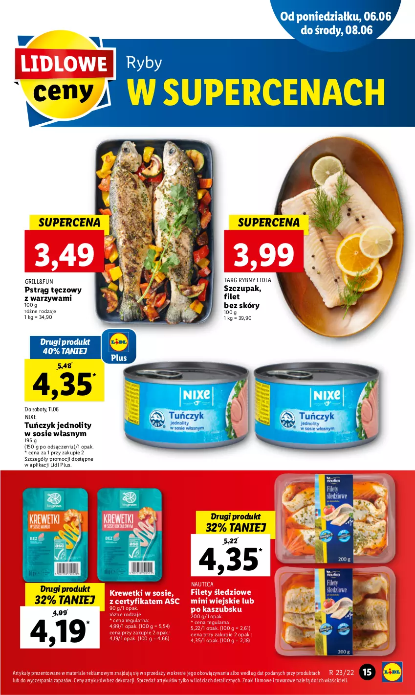 Gazetka promocyjna Lidl - GAZETKA - ważna 06.06 do 08.06.2022 - strona 15 - produkty: Grill, Krewetki, Pstrąg, Pstrąg tęczowy, Sos, Tuńczyk, Warzywa, Zupa