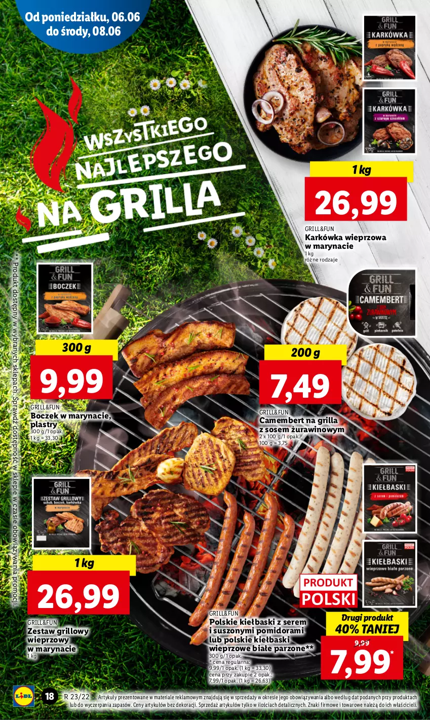 Gazetka promocyjna Lidl - GAZETKA - ważna 06.06 do 08.06.2022 - strona 18 - produkty: Boczek, Camembert, Grill, Karkówka wieprzowa, Ser, Sos, Wino