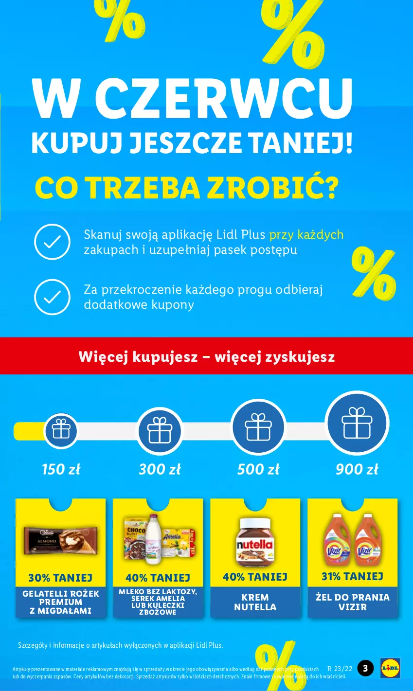 Gazetka promocyjna Lidl - GAZETKA - ważna 06.06 do 08.06.2022 - strona 3 - produkty: Mleko, Mleko bez laktozy, Nutella, Pasek, Ser, Serek, Vizir