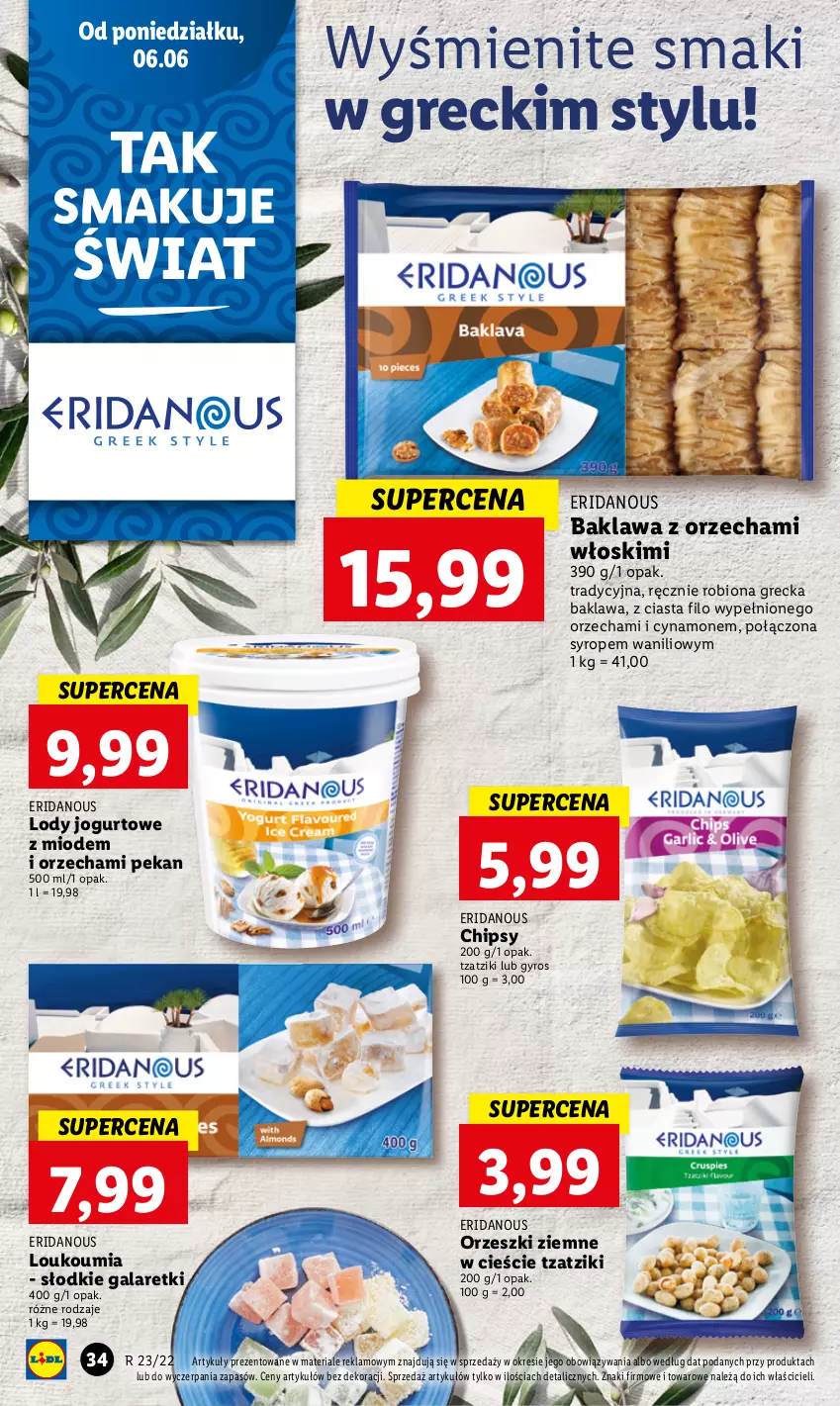 Gazetka promocyjna Lidl - GAZETKA - ważna 06.06 do 08.06.2022 - strona 34 - produkty: Chipsy, Gala, Galaretki, Gyros, Jogurt, Lody, Orzeszki, Orzeszki ziemne, Syrop