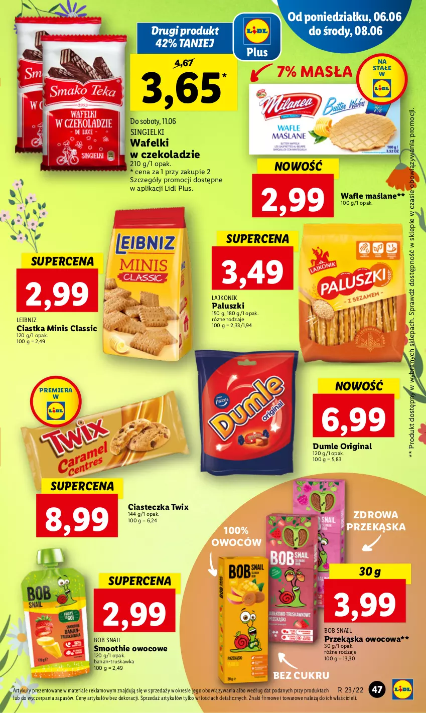 Gazetka promocyjna Lidl - GAZETKA - ważna 06.06 do 08.06.2022 - strona 47 - produkty: Ciastka, Gin, Lajkonik, Smoothie, Twix