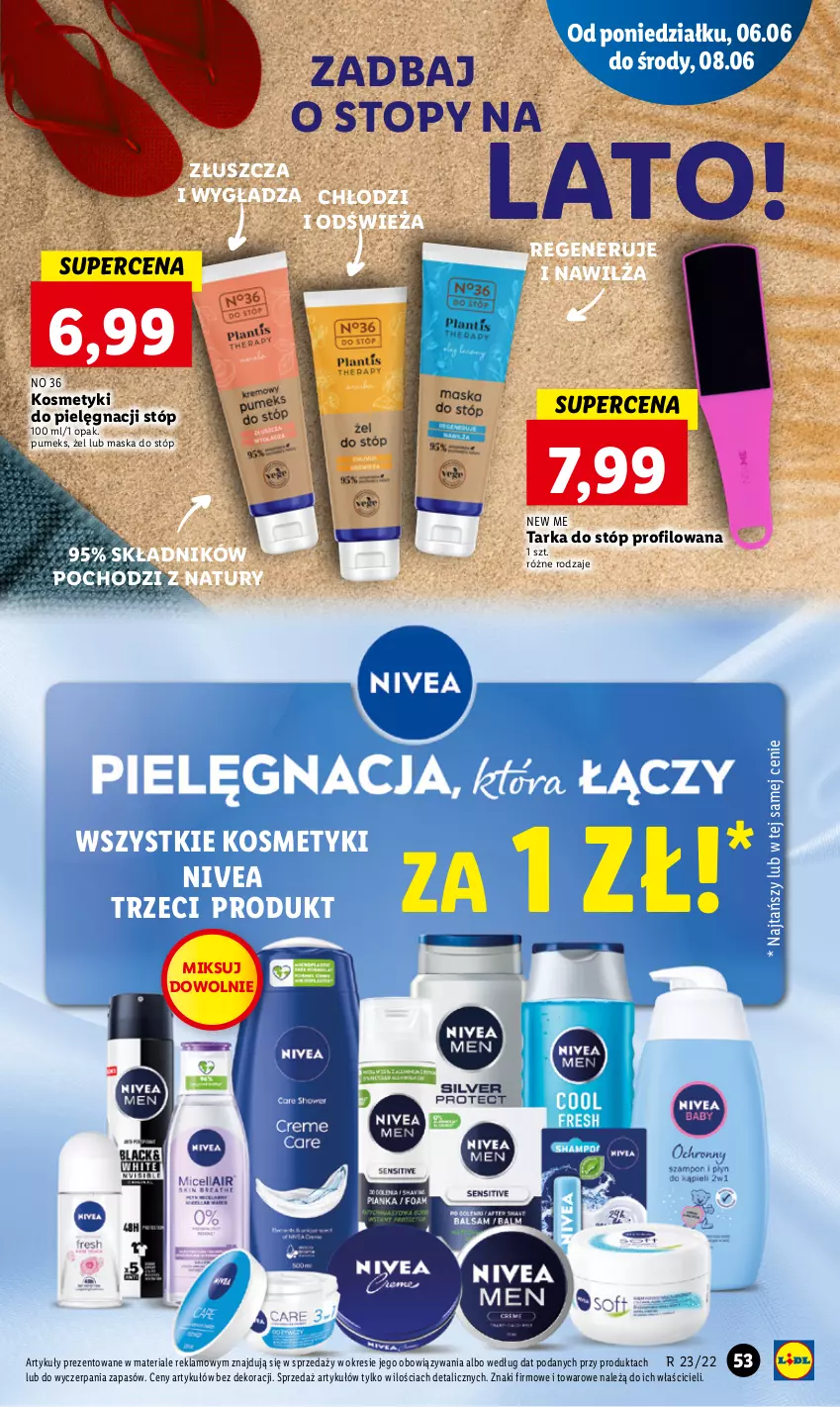 Gazetka promocyjna Lidl - GAZETKA - ważna 06.06 do 08.06.2022 - strona 53 - produkty: Kosmetyki do pielęgnacji, Maska, Maska do stóp, Nivea, Pumeks, Tarka, Tarka do stóp, Top