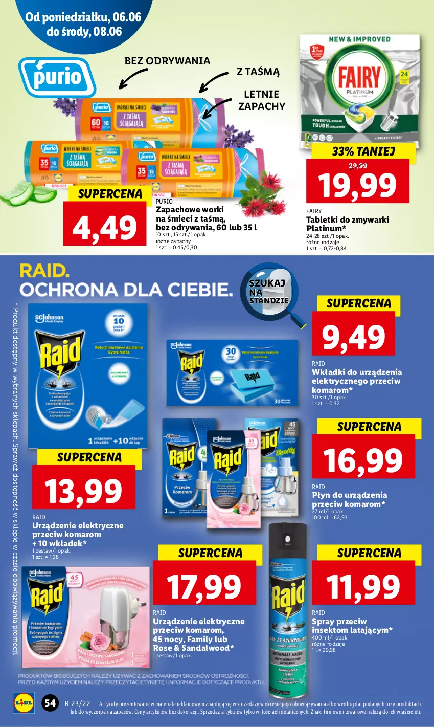 Gazetka promocyjna Lidl - GAZETKA - ważna 06.06 do 08.06.2022 - strona 54 - produkty: Fa, Fairy, Pur, Tablet, Tabletki do zmywarki, Wkładki, Worki na śmiec, Worki na śmieci, Zmywarki