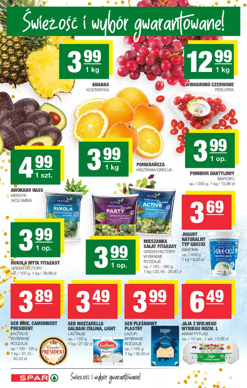 Gazetka promocyjna Spar - Spar - ważna 26.12.2021 do 05.01.2022 - strona 2 - produkty: Ananas, Brie, Camembert, Fa, Galbani, Jaja, Jogurt, Lazur, Mozzarella, Rukola, Sałat, Ser, Wino