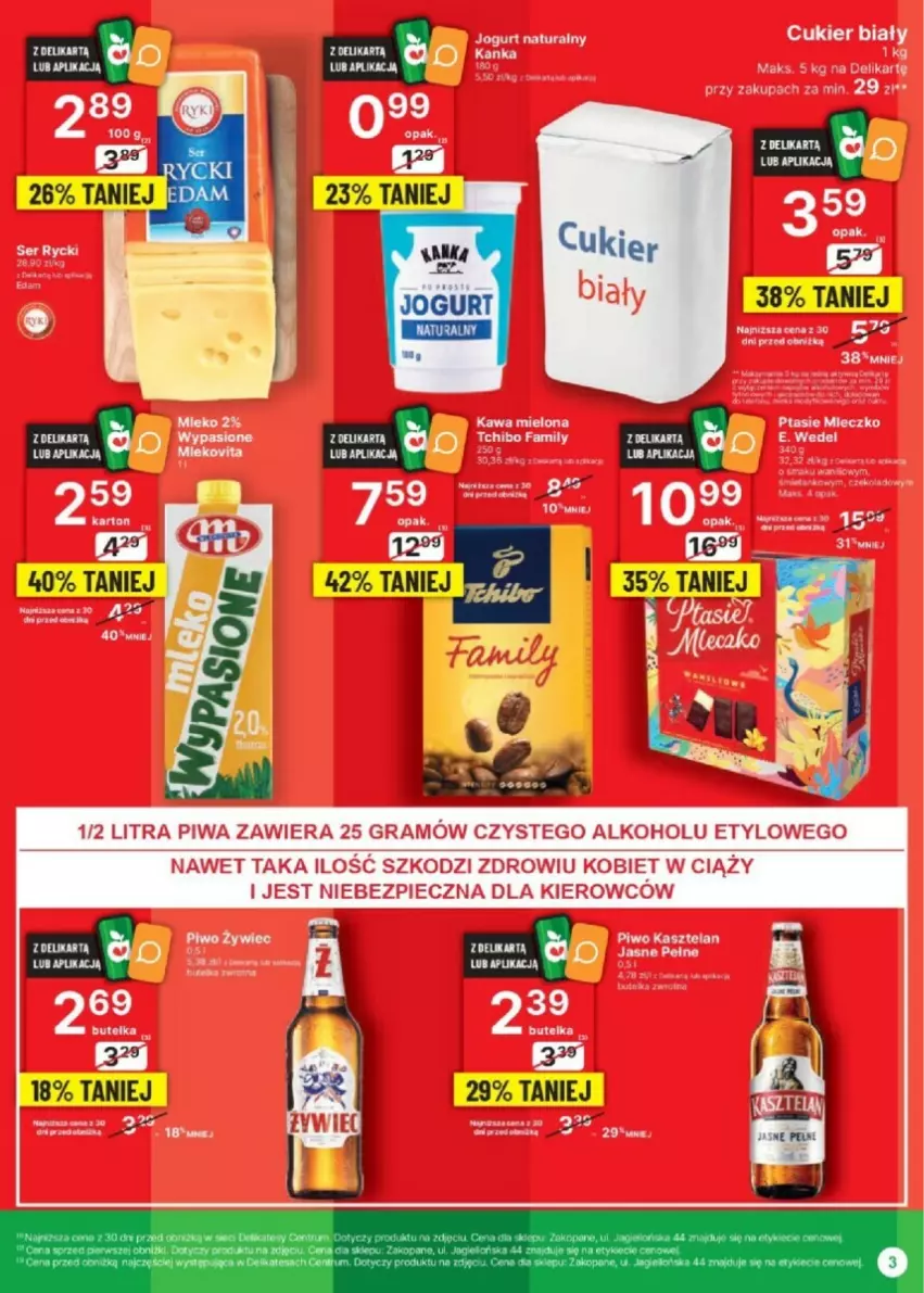 Gazetka promocyjna Delikatesy Centrum - ważna 30.11 do 06.12.2023 - strona 3 - produkty: Cukier, Gra, Jogurt, Jogurt naturalny, Kawa, Kawa mielona, Piec, Piwa