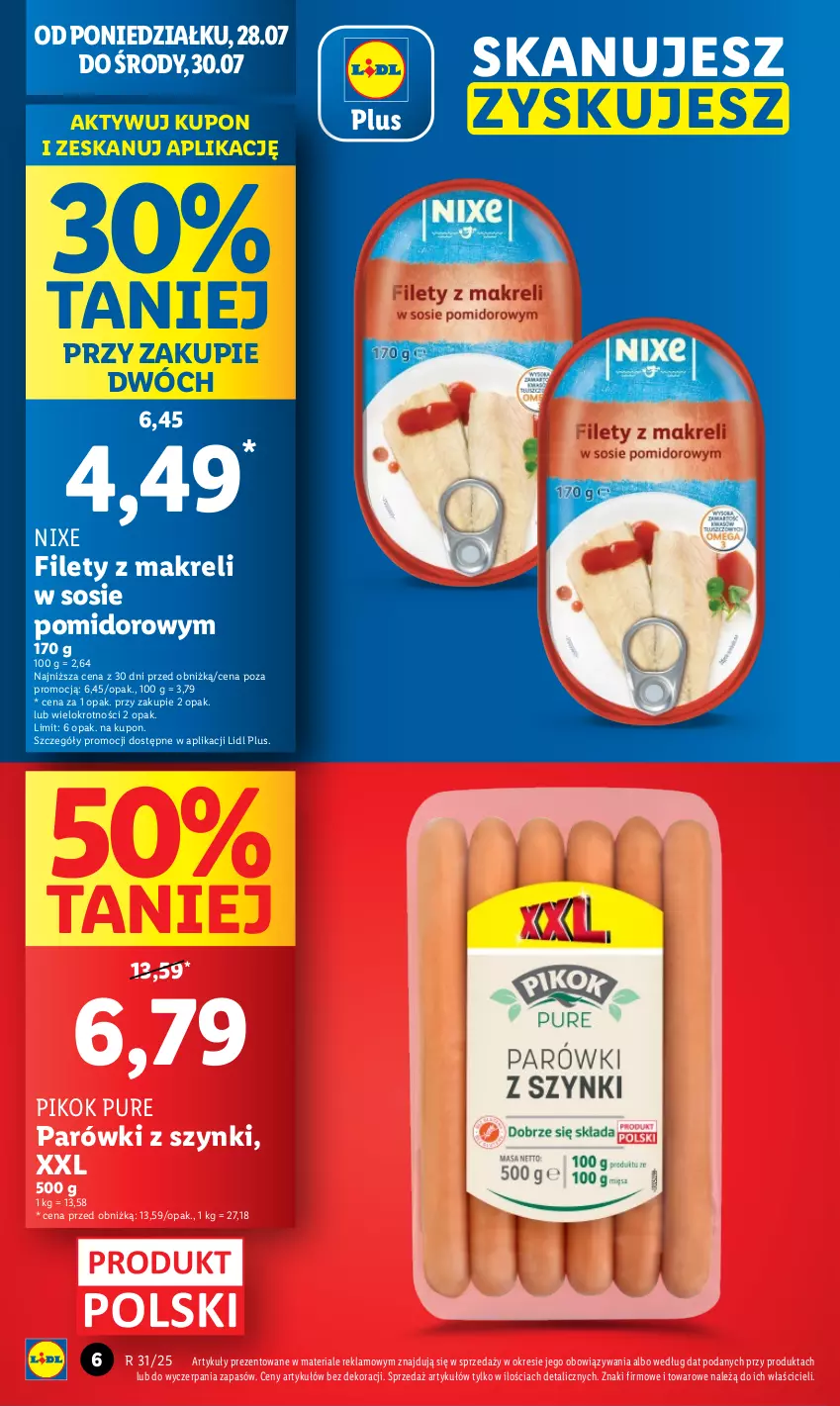 Gazetka promocyjna Lidl - GAZETKA - ważna 28.07 do 30.07.2025 - strona 6 - produkty: Parówki, Parówki z szynki, PIKOK, Pur, Sos