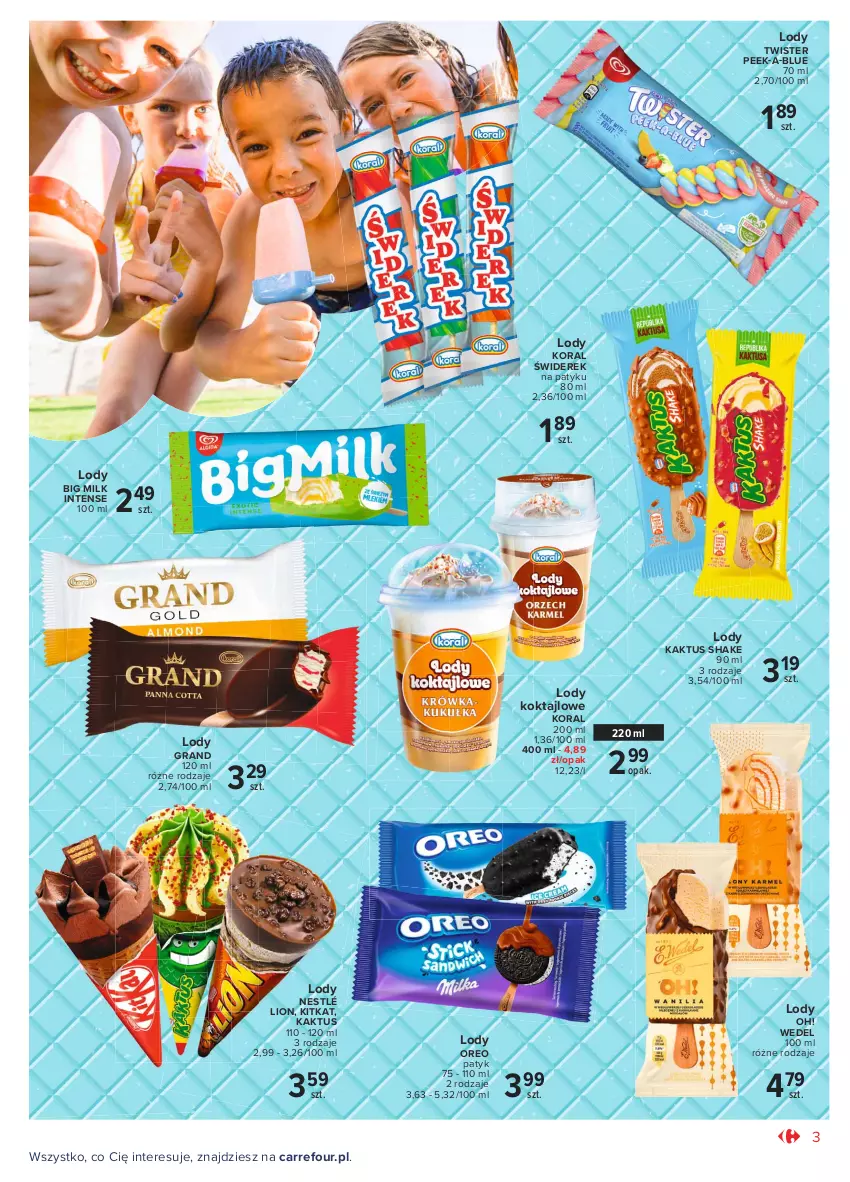 Gazetka promocyjna Carrefour - Gazetka Wielki wybór lodów - ważna 24.05 do 30.06.2021 - strona 3 - produkty: Big Milk, Gra, Kaktus, Lion, Lody, Nestlé, Oreo