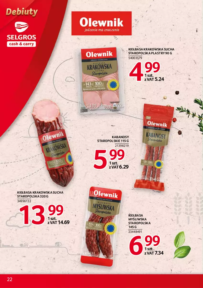 Gazetka promocyjna Selgros - Debiuty w Selgros - ważna 16.09 do 29.09.2021 - strona 22 - produkty: Kabanos, Kiełbasa, Kiełbasa krakowska