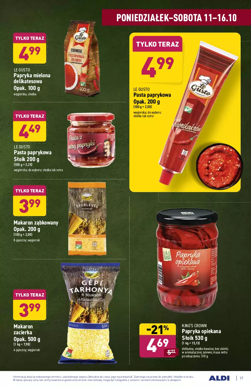 Gazetka promocyjna Aldi - Katalog spożywczy - ważna 11.10 do 16.10.2021 - strona 17 - produkty: King’s Crown, Makaron, Papryka, Tera, Zacierka