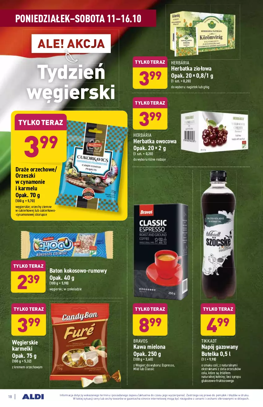 Gazetka promocyjna Aldi - Katalog spożywczy - ważna 11.10 do 16.10.2021 - strona 18 - produkty: Baton, Cukier, Kawa, Kawa mielona, Kokos, Napój, Napój gazowany, Orzeszki, Rum, Syrop, Tera