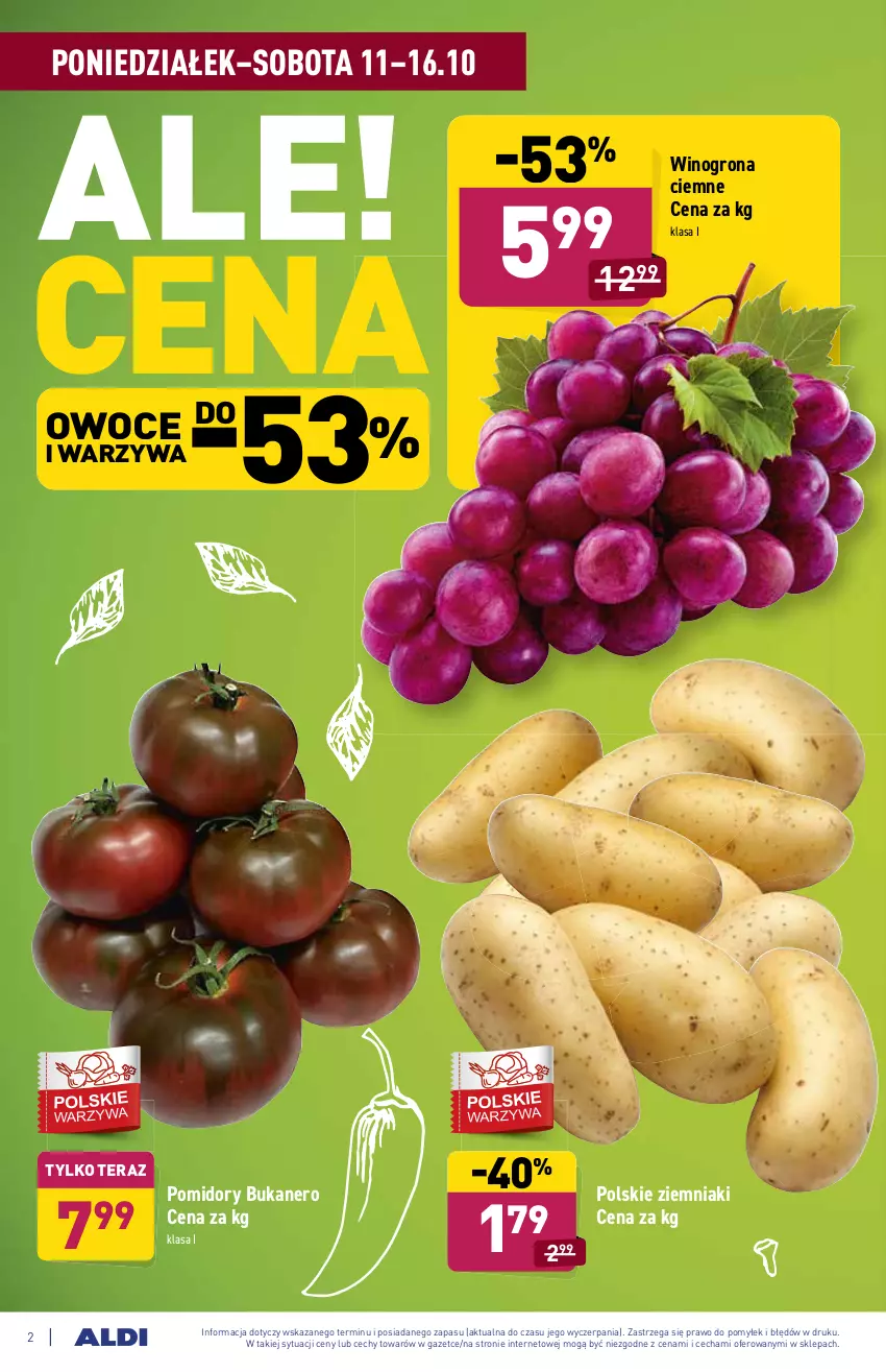 Gazetka promocyjna Aldi - Katalog spożywczy - ważna 11.10 do 16.10.2021 - strona 2 - produkty: Owoce, Pomidory, Tera, Warzywa, Wino, Winogrona, Ziemniaki