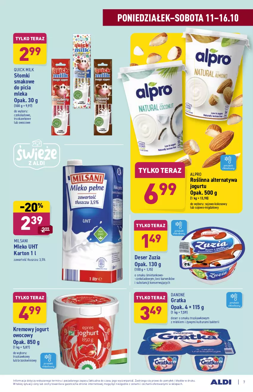 Gazetka promocyjna Aldi - Katalog spożywczy - ważna 11.10 do 16.10.2021 - strona 7 - produkty: Alpro, Danone, Deser, Gra, Jogurt, Jogurt owocowy, Kokos, Mleko, Ser, Tera