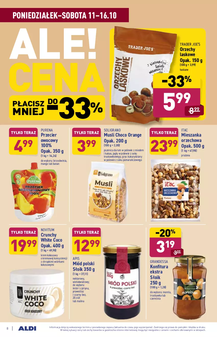 Gazetka promocyjna Aldi - Katalog spożywczy - ważna 11.10 do 16.10.2021 - strona 8 - produkty: Chrupki, Gra, Gry, Imbir, Kakao, Kokos, Konfitura, Mango, Mieszanka orzechowa, Miód, Morela, Mus, Nektar, Pur, Rum, Sok, Soligrano, Tera