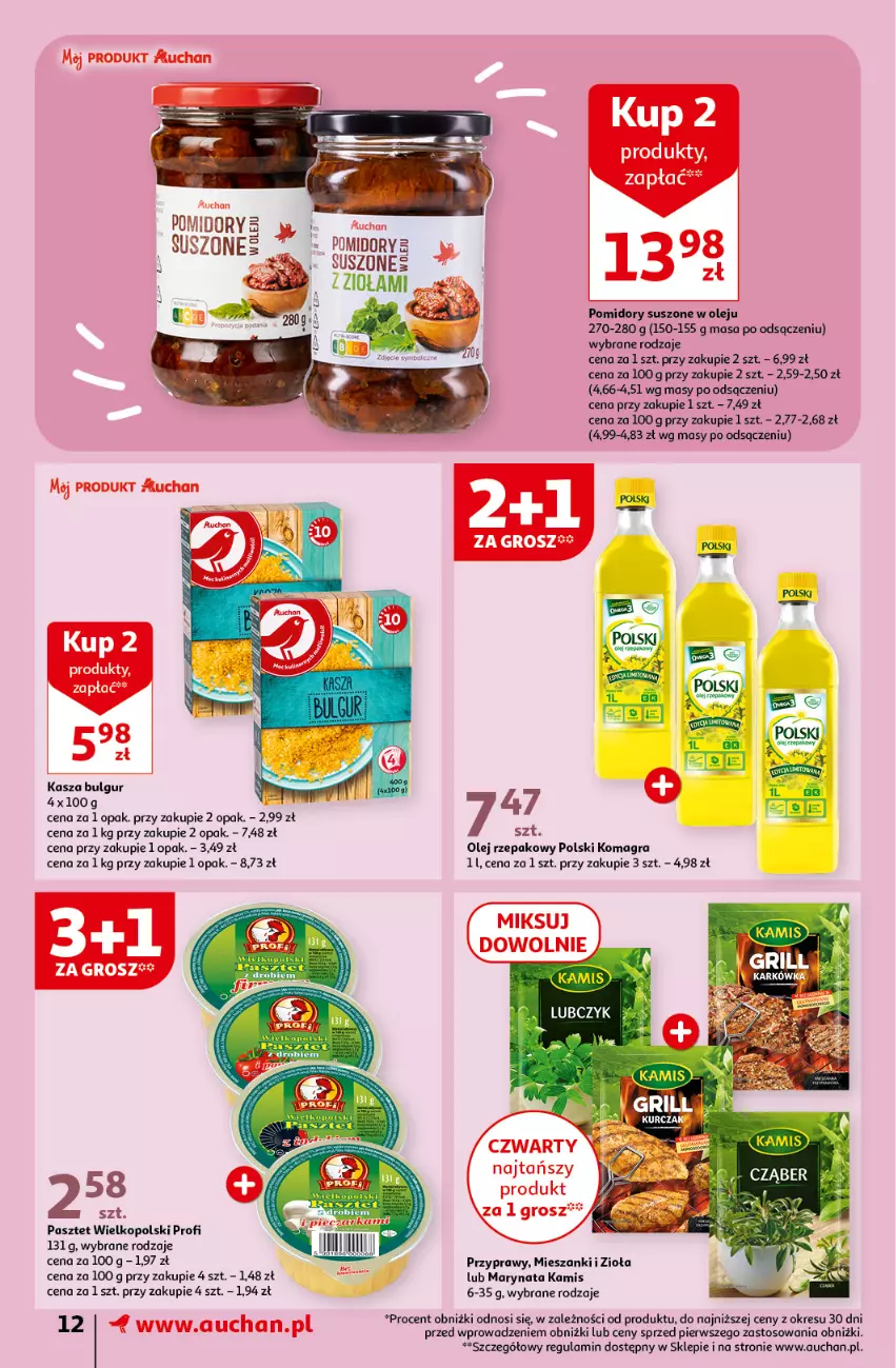 Gazetka promocyjna Auchan - Gazetka Oferty tygodnia Supermarket Auchan - ważna 23.05 do 29.05.2024 - strona 12 - produkty: Bulgur, Gra, Kamis, Kasza, LG, Olej, Olej rzepakowy, Pasztet, Pomidory, Przyprawy