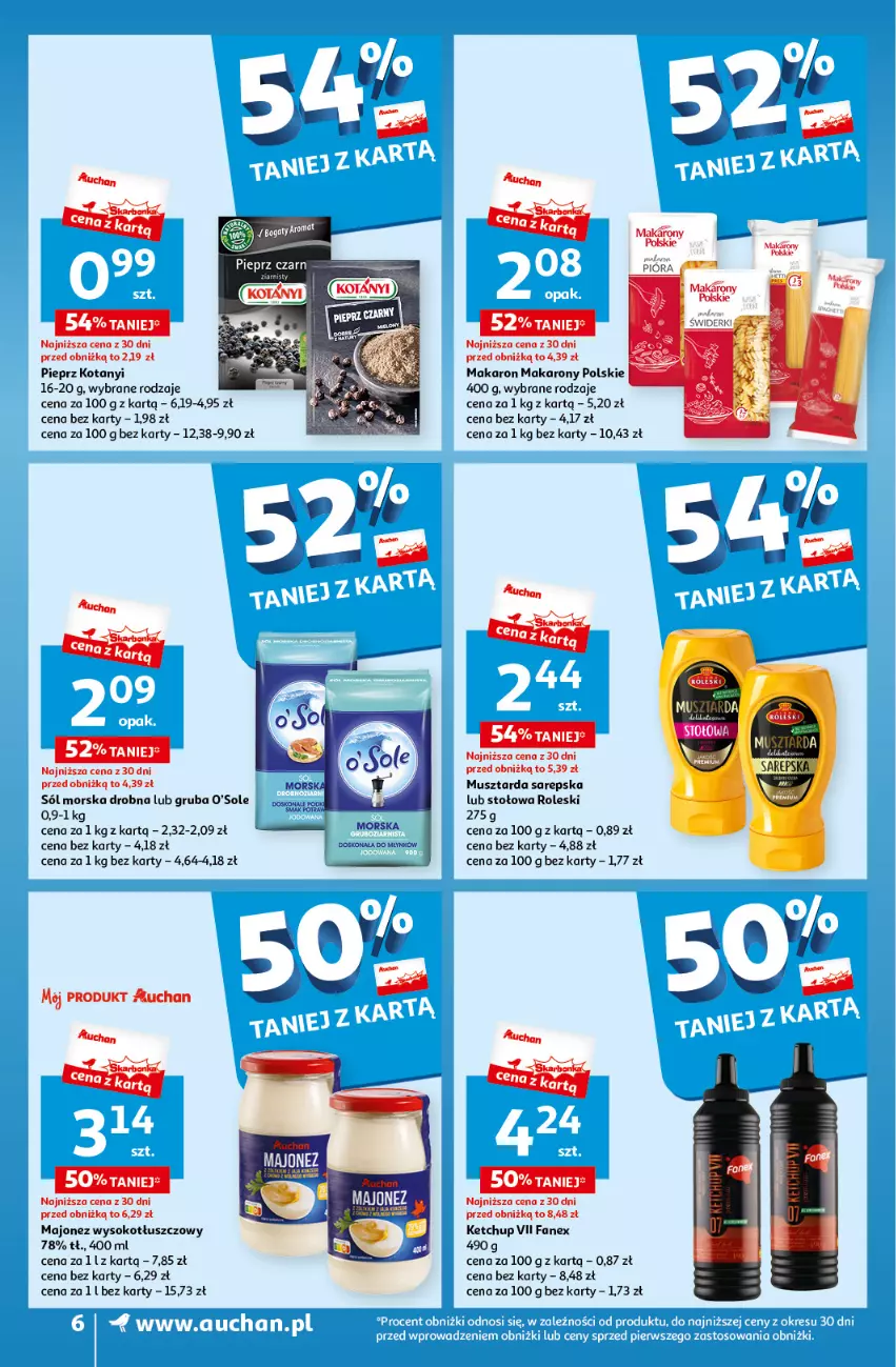 Gazetka promocyjna Auchan - Gazetka Oferty tygodnia Supermarket Auchan - ważna 23.05 do 29.05.2024 - strona 6 - produkty: Fa, Ketchup, Majonez, Makaron, Mus, Musztarda, Pieprz, Rama, Sok, Sól