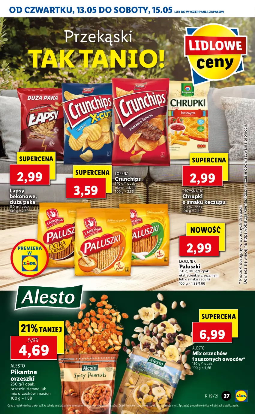 Gazetka promocyjna Lidl - GAZETKA - ważna 13.05 do 15.05.2021 - strona 27 - produkty: Beko, Chrupki, Crunchips, Lajkonik, Lorenz, Orzeszki, Orzeszki ziemne, Przysnacki, Sezam