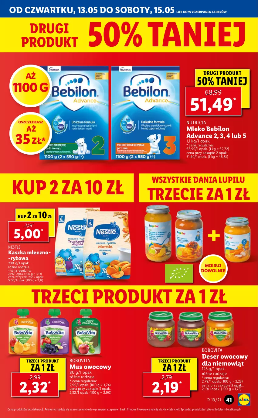 Gazetka promocyjna Lidl - GAZETKA - ważna 13.05 do 15.05.2021 - strona 41 - produkty: BoboVita, Deser, Deser owocowy, Mleko, Mleko Bebilon, Mus, Nestlé, Ryż, Ser