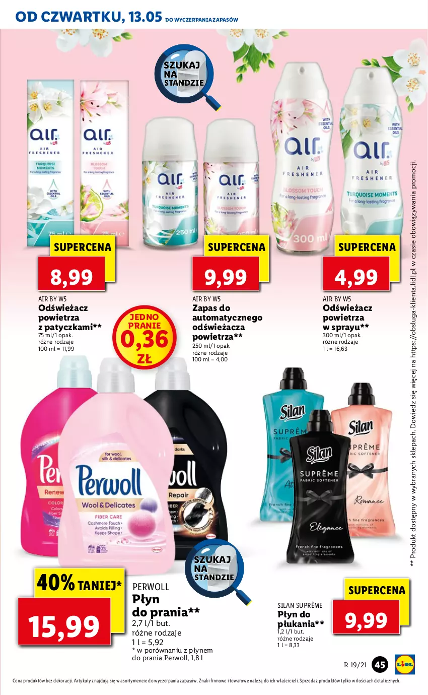 Gazetka promocyjna Lidl - GAZETKA - ważna 13.05 do 15.05.2021 - strona 45 - produkty: Odświeżacz powietrza, Perwoll, Płyn do płukania, Płyn do prania, Por, Silan