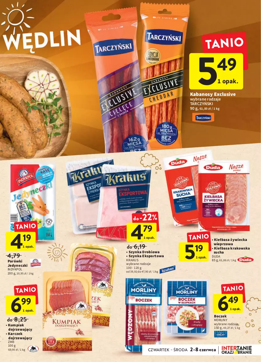 Gazetka promocyjna Intermarche - Dzień Dziecka - ważna 02.06 do 08.06.2022 - strona 17 - produkty: Boczek, Duda, Kabanos, Kiełbasa, Kiełbasa krakowska, Krakus, Morliny, Parówki, Por, Sport, Szynka, Tarczyński