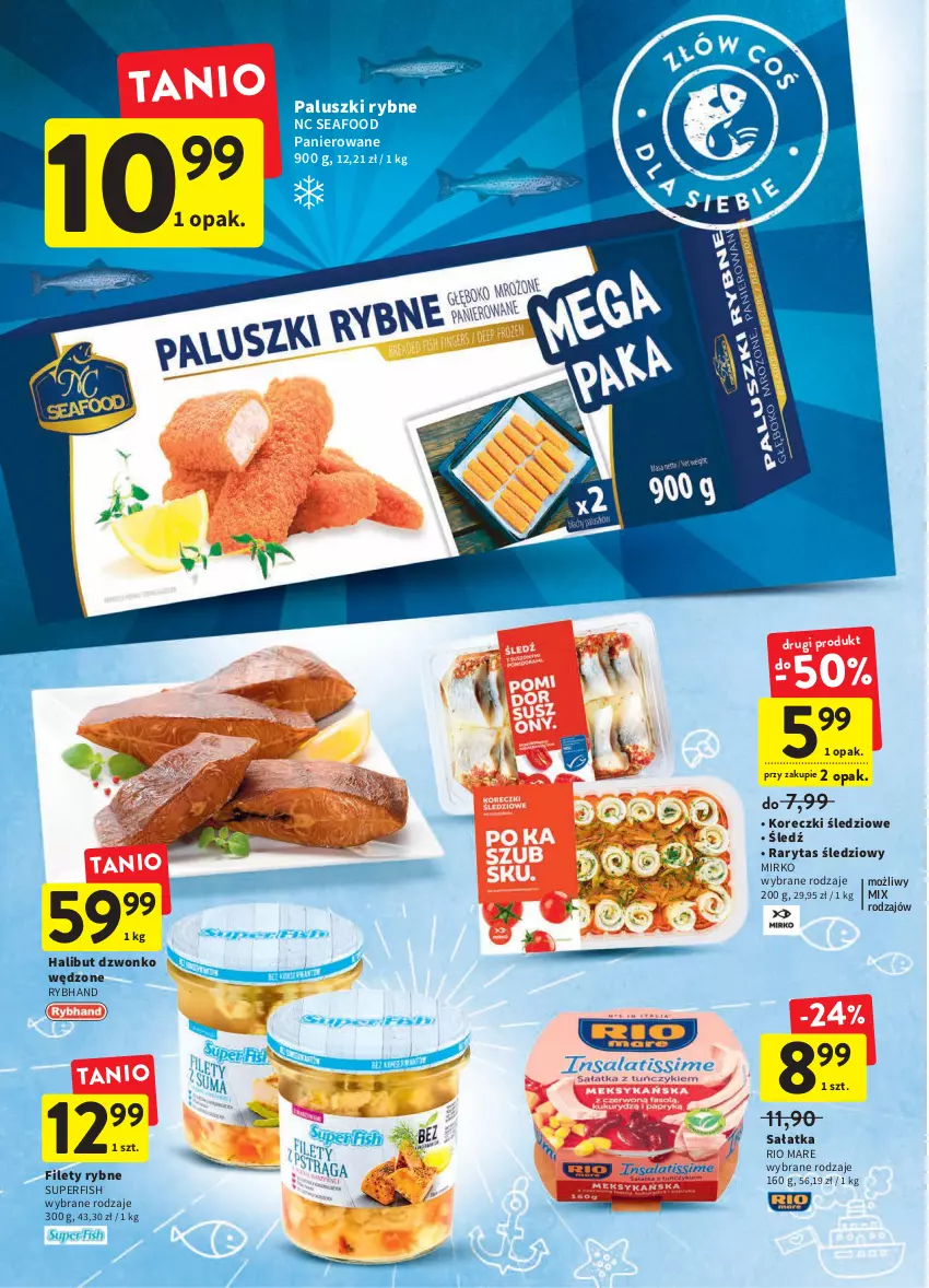 Gazetka promocyjna Intermarche - Dzień Dziecka - ważna 02.06 do 08.06.2022 - strona 24 - produkty: Halibut, Koreczki śledziowe, Paluszki rybne, Rio Mare, Sałat, Sałatka