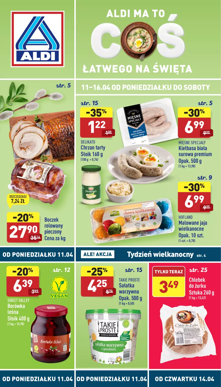 Gazetka promocyjna Aldi - Katalog spożywczy - ważna 11.04 do 16.04.2022 - strona 1 - produkty: Chrzan, Fa, Jaja, Kiełbasa, Kiełbasa biała, Sałat, Sałatka, Sałatka warzywna