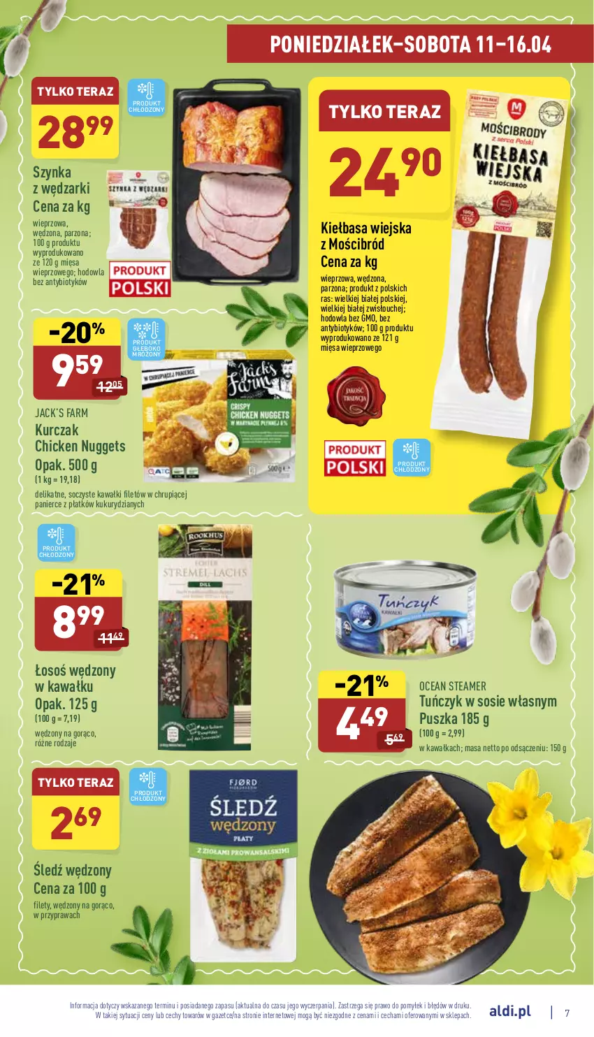 Gazetka promocyjna Aldi - Katalog spożywczy - ważna 11.04 do 16.04.2022 - strona 7 - produkty: Fa, Kawa, Kiełbasa, Kiełbasa wiejska, Kurczak, Sos, Szynka, Tera, Tuńczyk