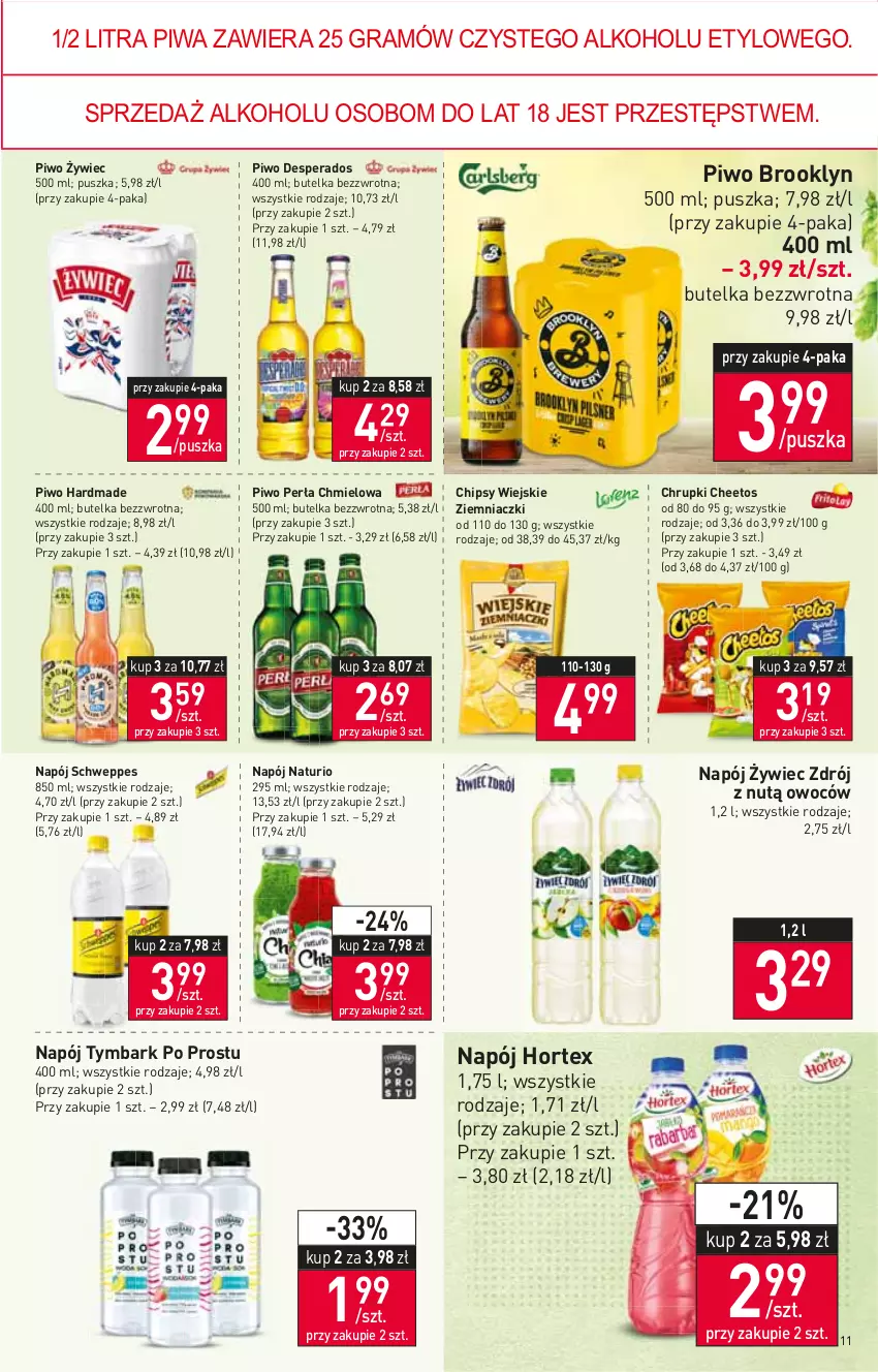 Gazetka promocyjna Stokrotka - Supermarket - ważna 22.09 do 28.09.2022 - strona 11 - produkty: Cheetos, Chipsy, Chrupki, Desperados, Gra, Hortex, Napój, Perła, Piwa, Piwo, Schweppes, Tymbark