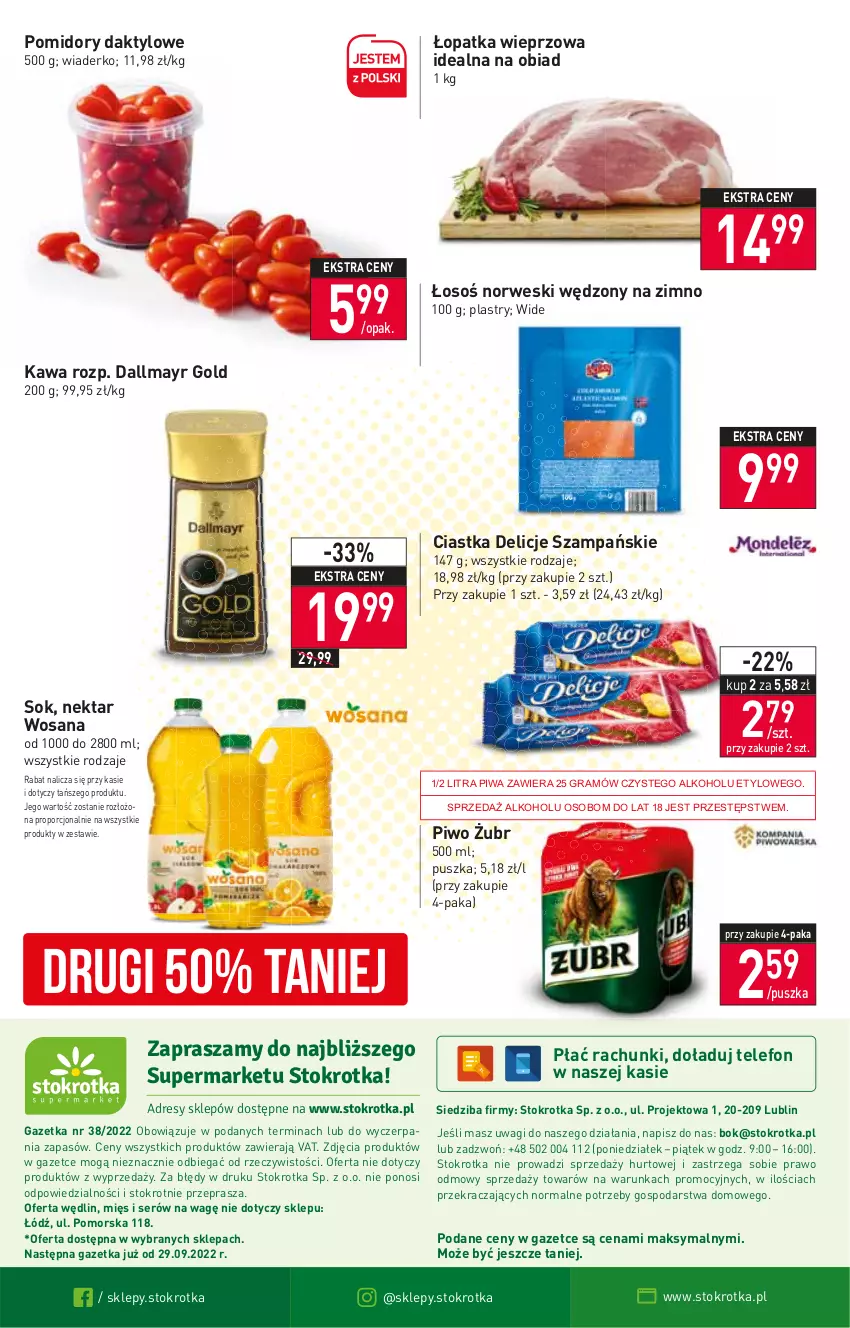 Gazetka promocyjna Stokrotka - Supermarket - ważna 22.09 do 28.09.2022 - strona 16 - produkty: Ciastka, Dallmayr, Delicje, Gra, Kawa, Nektar, O nas, Piwa, Piwo, Pomidory, Por, Ser, Sok, Telefon, Wagi, Wosana