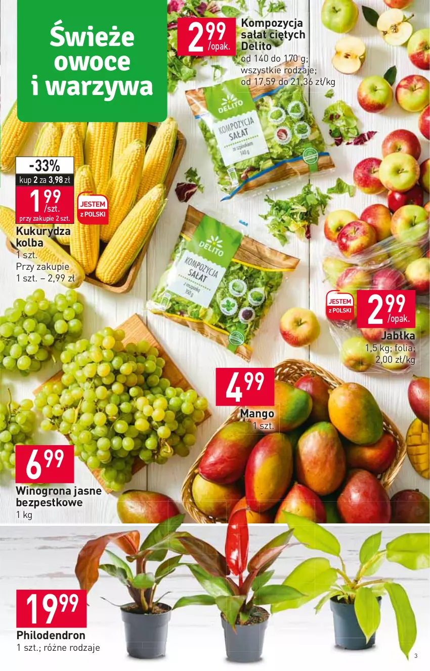 Gazetka promocyjna Stokrotka - Supermarket - ważna 22.09 do 28.09.2022 - strona 3 - produkty: Dron, Jabłka, Kukurydza, Mango, Sałat, Wino, Winogrona