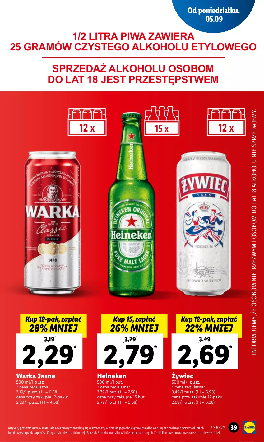 Gazetka promocyjna Lidl - GAZETKA - ważna 05.09 do 07.09.2022 - strona 43 - produkty: Gra, Heineken, Piwa, Warka