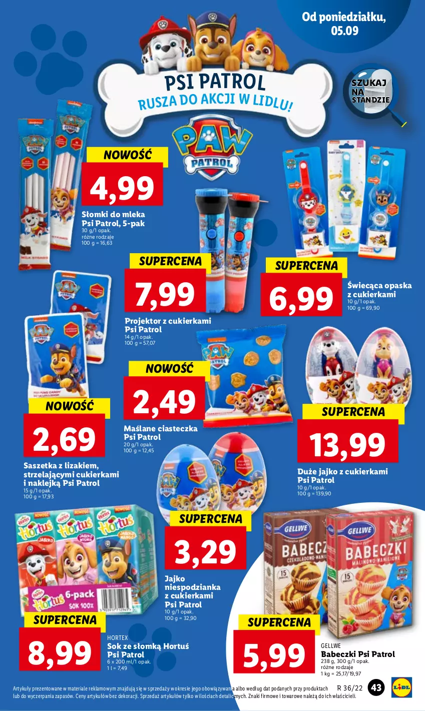 Gazetka promocyjna Lidl - GAZETKA - ważna 05.09 do 07.09.2022 - strona 47 - produkty: Babeczki, Cukier, Hortex, Klej, Lizaki, Opaska, Psi Patrol, Sok