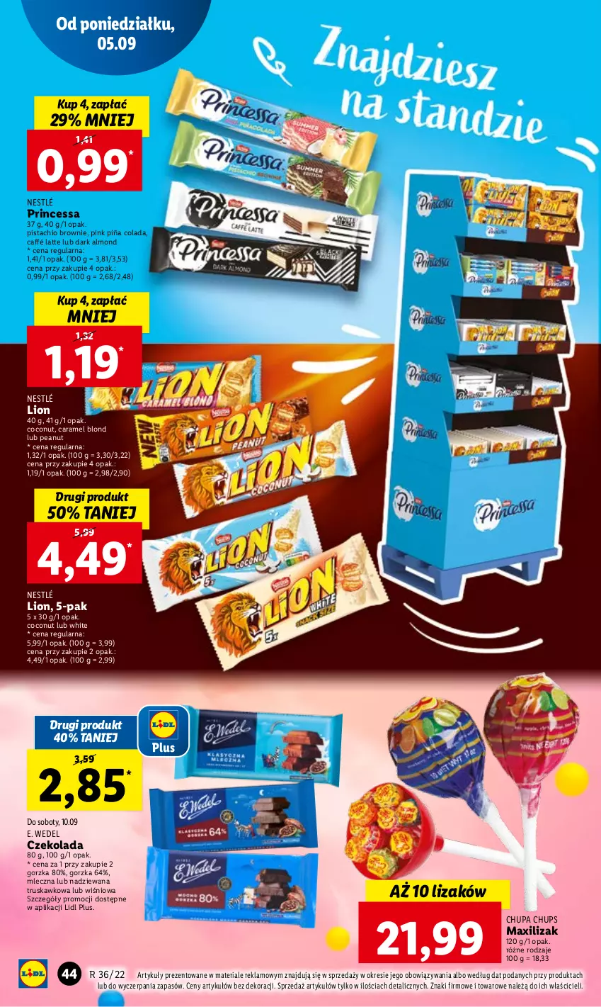 Gazetka promocyjna Lidl - GAZETKA - ważna 05.09 do 07.09.2022 - strona 48 - produkty: Brownie, Chupa Chups, Czekolada, E. Wedel, Lion, Nestlé, Piña Colada, Princessa