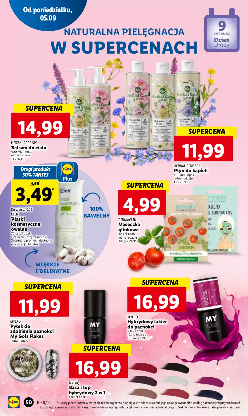 Gazetka promocyjna Lidl - GAZETKA - ważna 05.09 do 07.09.2022 - strona 54 - produkty: Balsam do ciała, Lakier, Lakier do paznokci, Płatki kosmetyczne, Płyn do kąpieli, Top