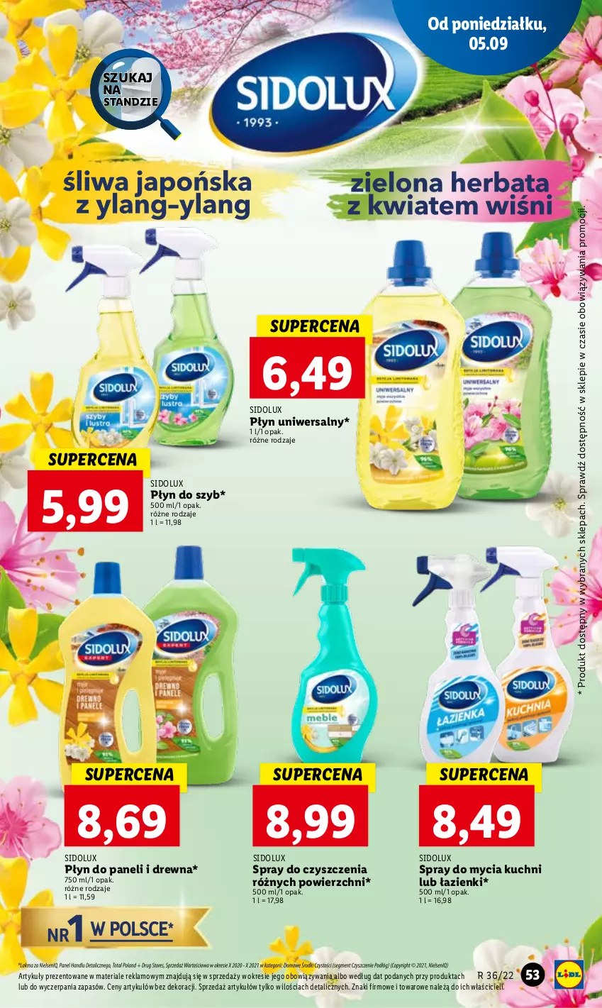 Gazetka promocyjna Lidl - GAZETKA - ważna 05.09 do 07.09.2022 - strona 57 - produkty: Płyn do szyb, Sidolux, Spray do czyszczenia