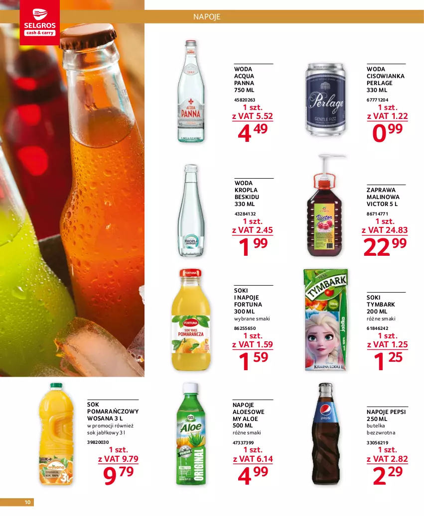 Gazetka promocyjna Selgros - Oferta gastronomiczna - ważna 02.03 do 15.03.2023 - strona 10 - produkty: Acqua Panna, Cisowianka, Fortuna, Napoje, Pepsi, Sok, Sok jabłkowy, Sok pomarańczowy, Tymbark, Woda, Wosana