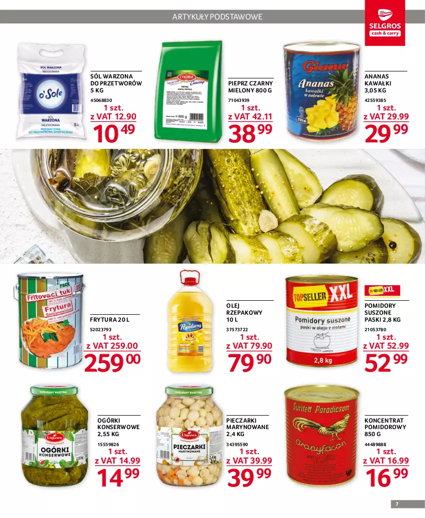 Gazetka promocyjna Selgros - Oferta gastronomiczna - ważna 02.03 do 15.03.2023 - strona 7 - produkty: Ananas, Kawa, Koncentrat pomidorowy, Ogórki konserwowe, Olej, Olej rzepakowy, Piec, Pieprz, Pomidory, Ser, Sól