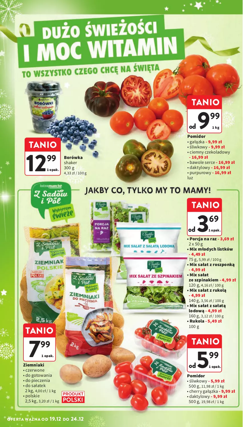 Gazetka promocyjna Intermarche - Gazetka Intermarche - ważna 19.12 do 24.12.2024 - strona 22 - produkty: Borówka, Piec, Por, Pur, Rukola, Sałat, Ser, Szpinak, Ziemniaki