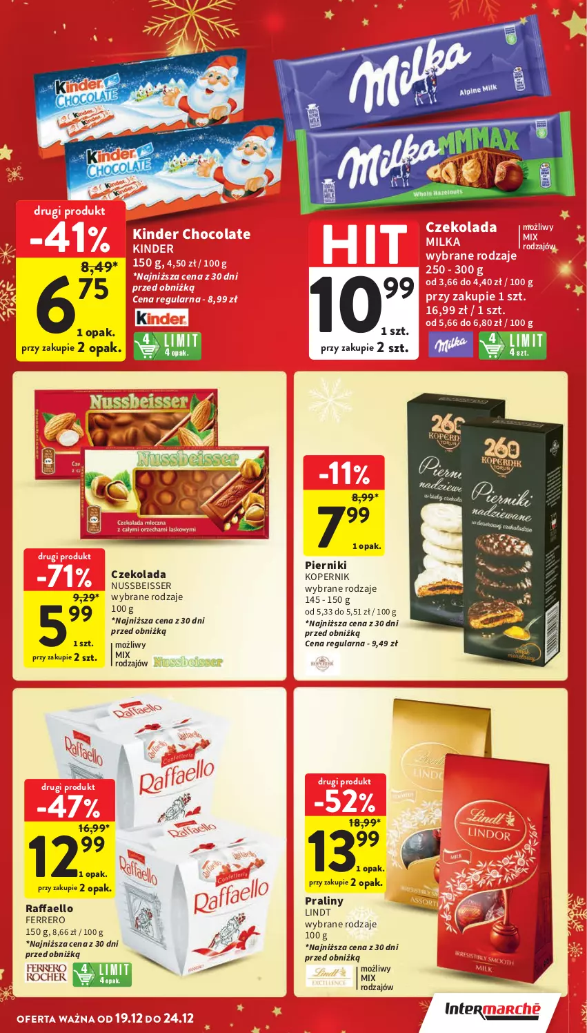 Gazetka promocyjna Intermarche - Gazetka Intermarche - ważna 19.12 do 24.12.2024 - strona 33 - produkty: Czekolada, Fa, Ferrero, Kinder, Lindt, Milka, Piernik, Praliny, Raffaello, Ser