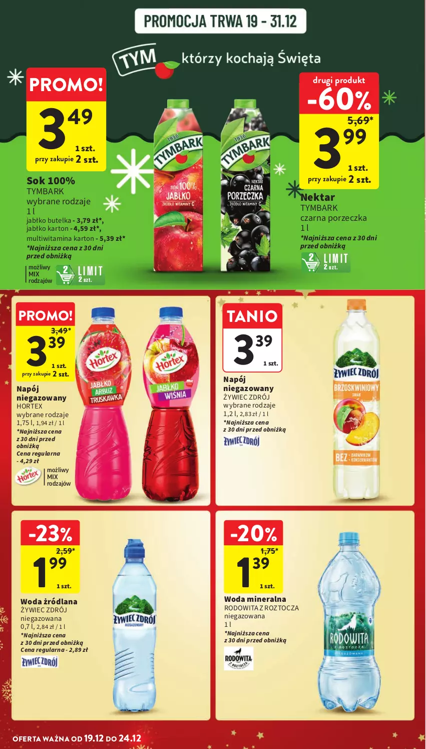 Gazetka promocyjna Intermarche - Gazetka Intermarche - ważna 19.12 do 24.12.2024 - strona 38 - produkty: Hortex, LANA, Napój, Napój niegazowany, Nektar, Por, Sok, Tymbark, Woda, Woda mineralna