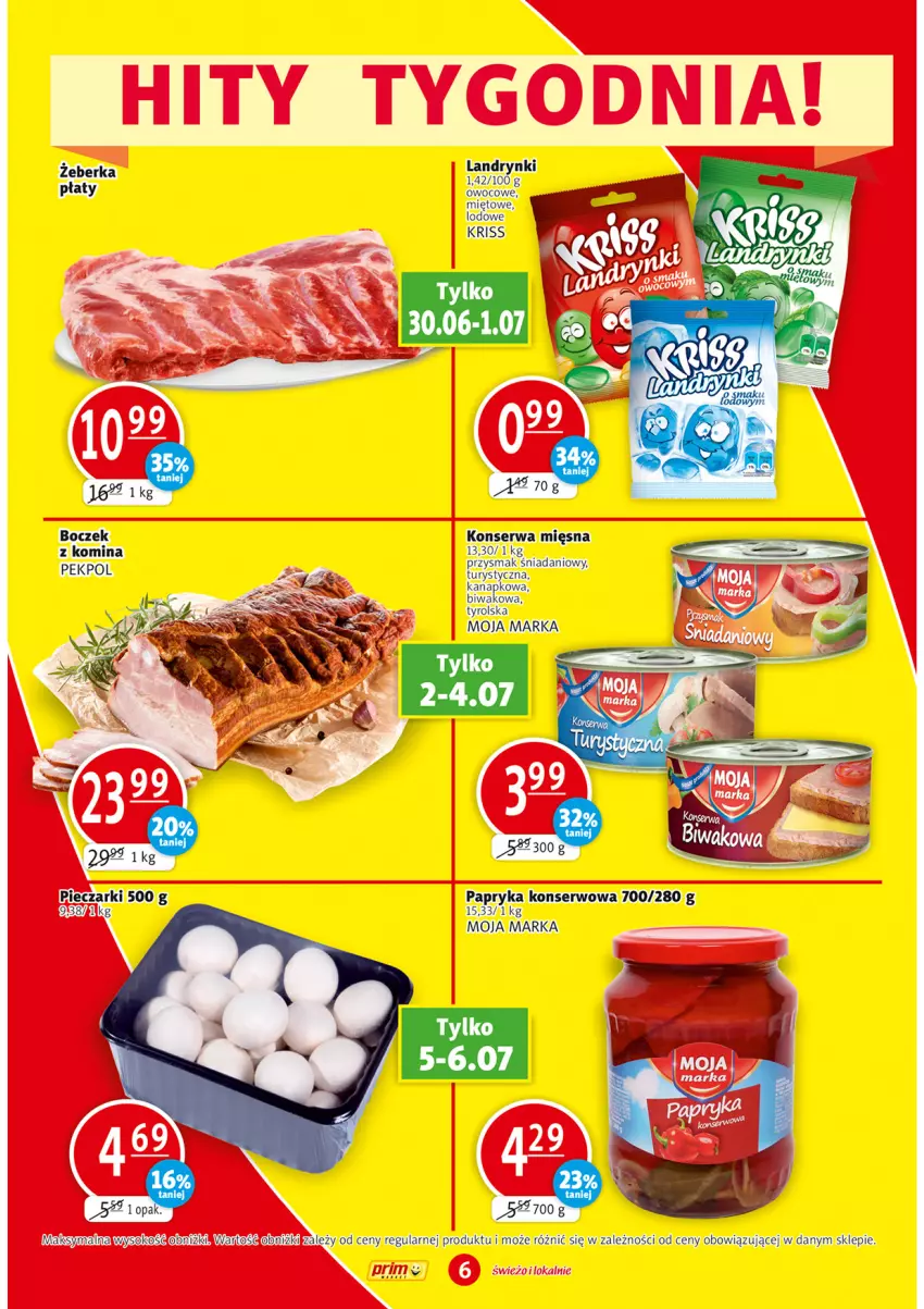 Gazetka promocyjna Prim Market - ważna 30.06 do 06.07.2022 - strona 6 - produkty: Boczek, Danio, Papryka, Pekpol, Piec, Ser, Sok