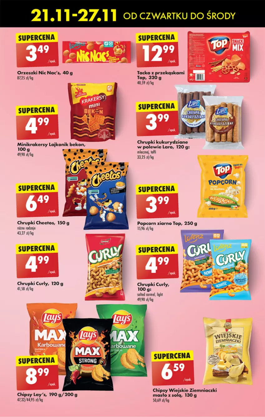 Gazetka promocyjna Biedronka - Od czwartku - ważna 21.11 do 27.11.2024 - strona 53 - produkty: Beko, Cheetos, Chipsy, Chrupki, Krakersy, Lajkonik, Masło, Orzeszki, Popcorn, Top