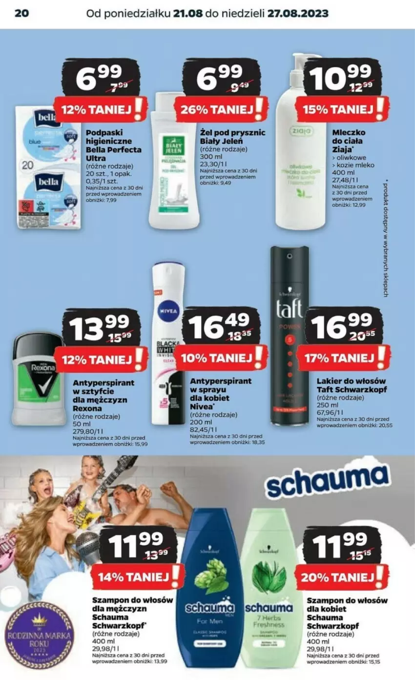 Gazetka promocyjna Netto - ważna 21.08 do 27.08.2023 - strona 13 - produkty: Antyperspirant, Bell, Bella, Biały Jeleń, Lakier, Lakier do włosów, Mleczko, Mleko, Nivea, Perfecta, Podpaski, Schauma, Schwarzkopf, Szampon, Taft, Ziaja