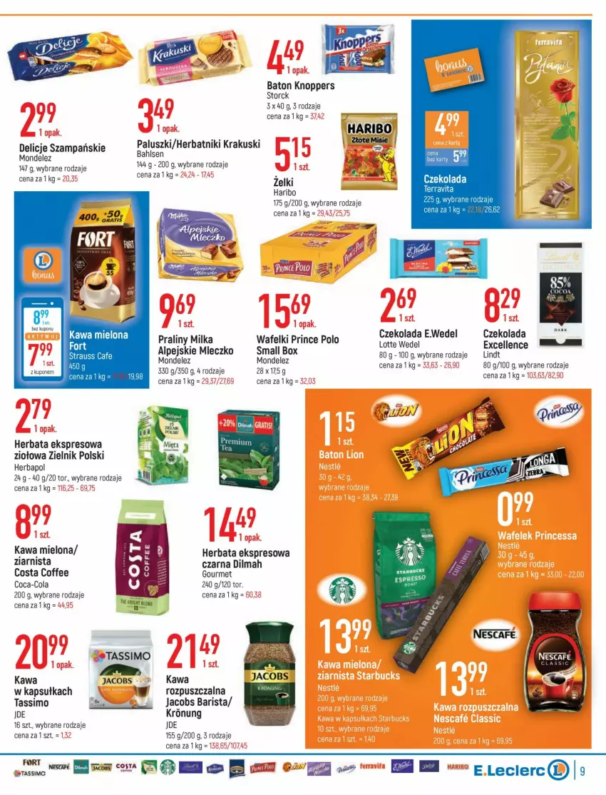 Gazetka promocyjna E Leclerc - ważna 24.09 do 09.10.2021 - strona 9 - produkty: AEG, Baton, Coca-Cola, Czekolada, Delicje, Dilmah, Haribo, Herbapol, Herbata, Herbatniki, Jacobs, Kawa, Kawa mielona, Knoppers, Krakus, Krakuski, LG, Lindt, Mars, Milka, Mleczko, Por, Praliny, Prince Polo, Tassimo