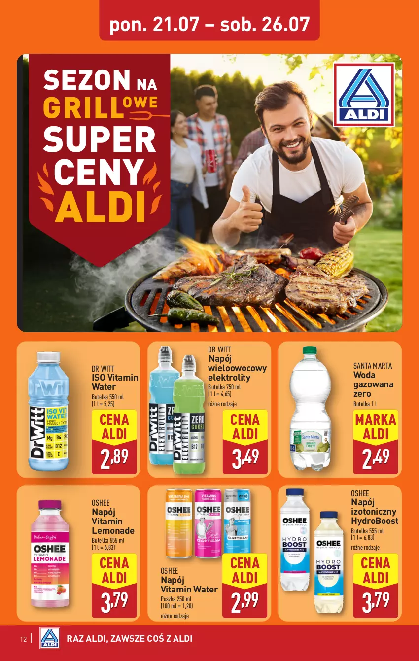 Gazetka promocyjna Aldi - Pełna oferta - ważna 21.07 do 26.07.2025 - strona 12 - produkty: Napój, Napój izotoniczny, Oshee, Woda, Woda gazowana