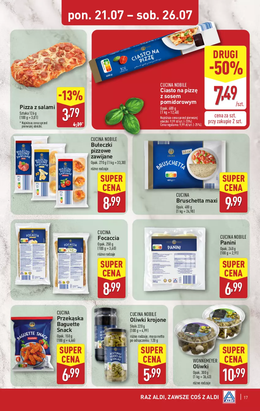 Gazetka promocyjna Aldi - Pełna oferta - ważna 21.07 do 26.07.2025 - strona 17 - produkty: Bułeczki, Focaccia, Oliwki, Pizza, Salami, Sos
