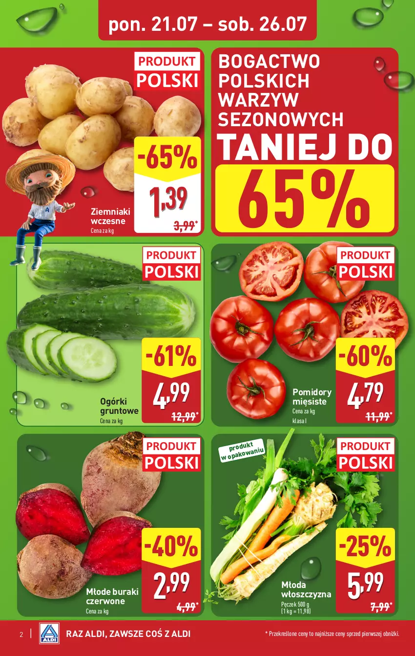 Gazetka promocyjna Aldi - Pełna oferta - ważna 21.07 do 26.07.2025 - strona 2 - produkty: Buraki, Grunt, Pomidory, Włoszczyzna pęczek, Ziemniaki