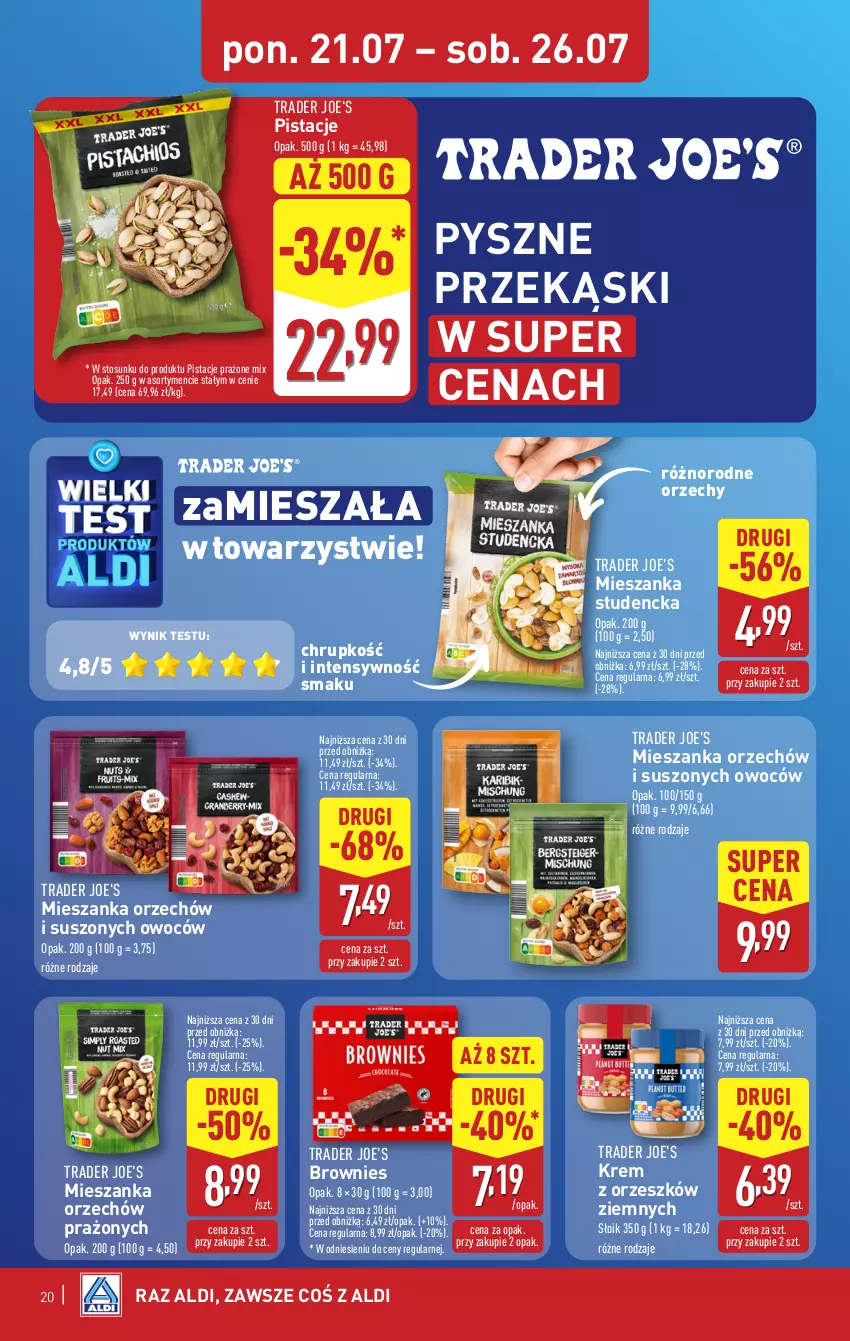 Gazetka promocyjna Aldi - Pełna oferta - ważna 21.07 do 26.07.2025 - strona 20 - produkty: Brownie, Mieszanka studencka, Pistacje